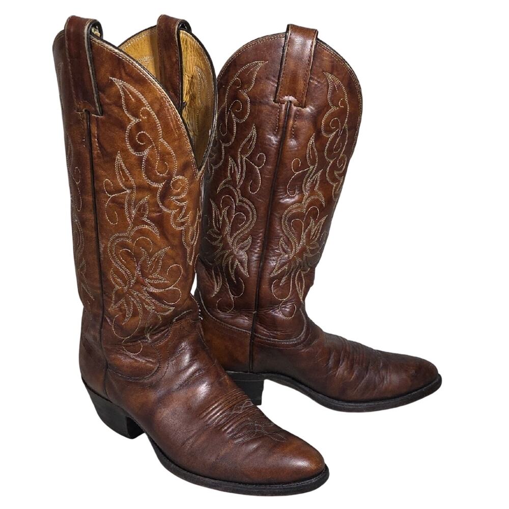 Classic Brown Leather Cowboy Boots - Men